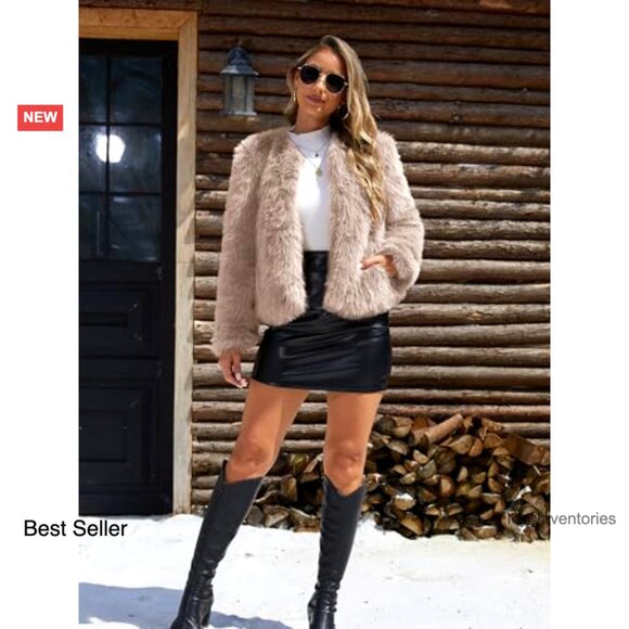 Fluffy Faux Fur Cropped Coat Soft Warm Winter Jacket with Hidden Hooks Pockets - Picture 6 of 7